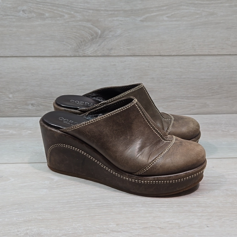 Cordani Women Leather Wedge Mary Jane Clog Mule shoes sz 37/7
